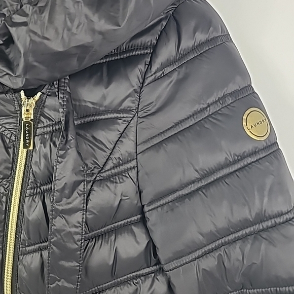 Laundry by Shelli Segal Women's Black Puffer Jacket Coat Hooded Sz S - Picture 3 of 13